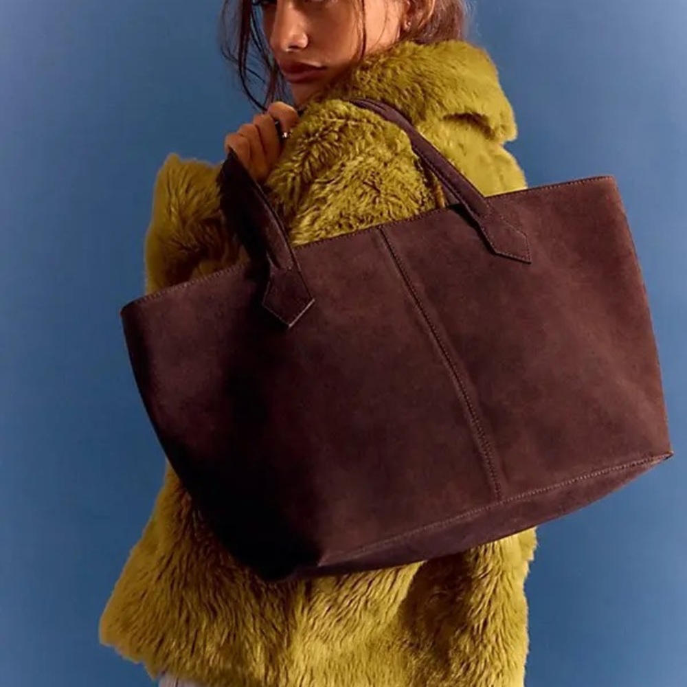 NWT new free people Avery east west suede tote bag chocolate brown - Picture 6 of 17
